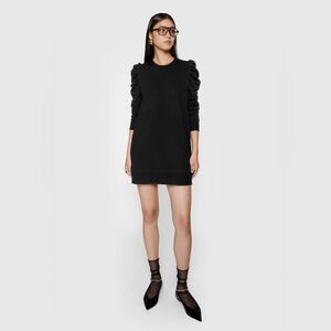 Rebecca Minkoff Janine Terry Dress, Black Puff Sleeve, Sz L, EUC